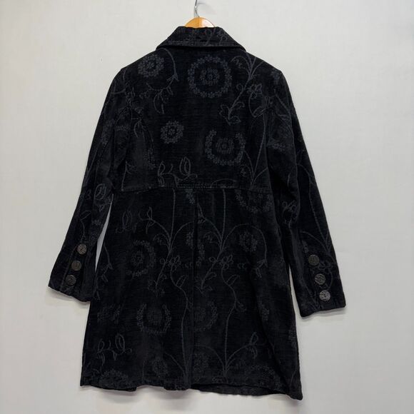 Vintage CMC Tapestry Black Floral Embroidered Coat Jacket Small Artsy C067 -14 - Picture 14 of 16